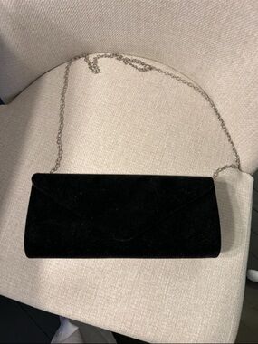 Black Velvet Envelope Clutch with Chain Strap